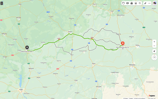 маршрут автобуса Елец - Гомель