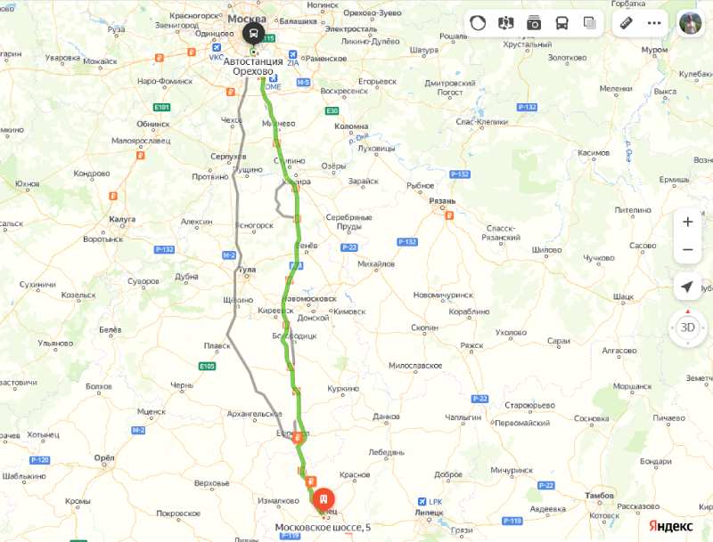 маршрут автобуса Елец - Москва