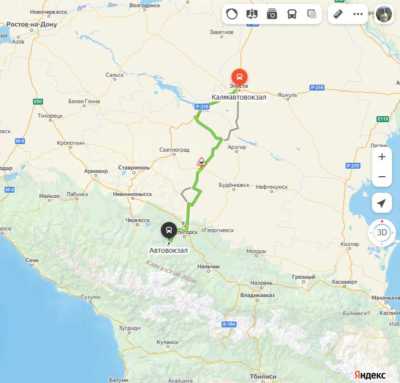 Элиста - Кисловодск карта