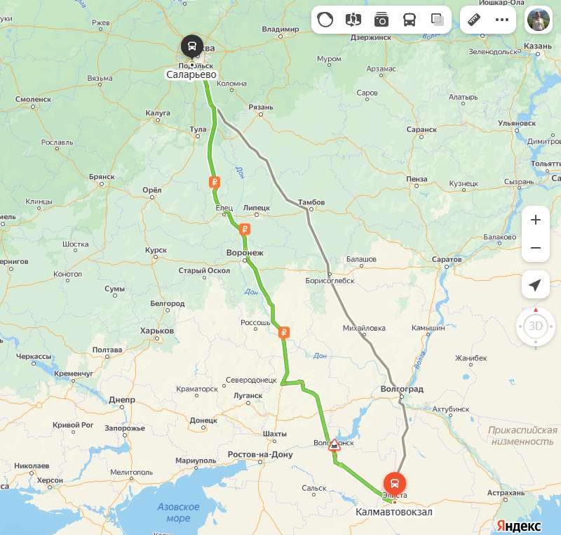 Элиста - Москва карта