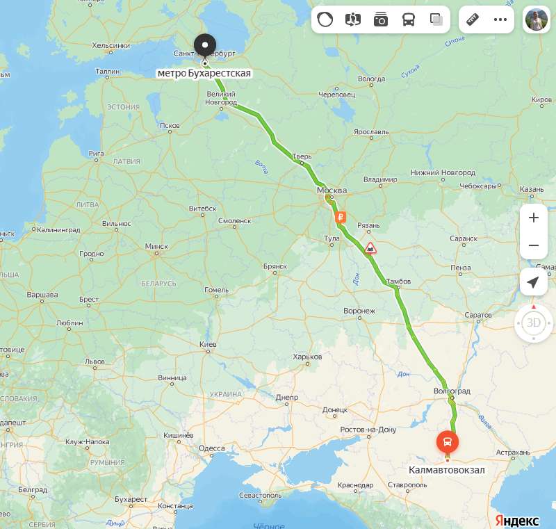 Элиста - Санкт-Петербург карта