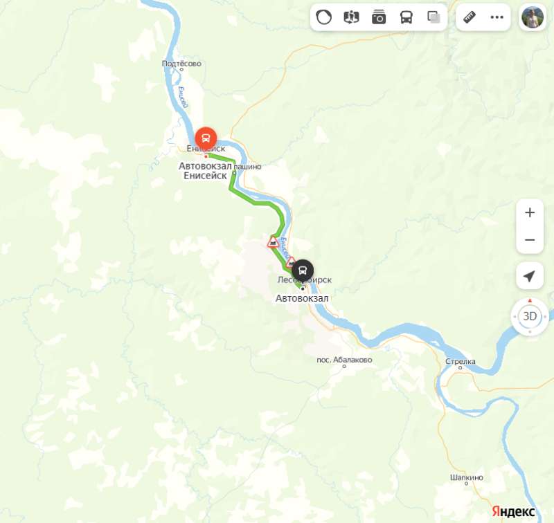 Енисейск - Лесосибирск карта