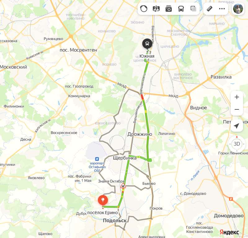 Ерино - Москва карта