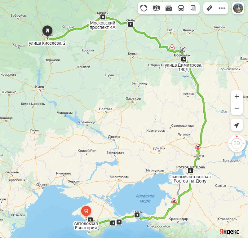 Евпатория - Гомель карта