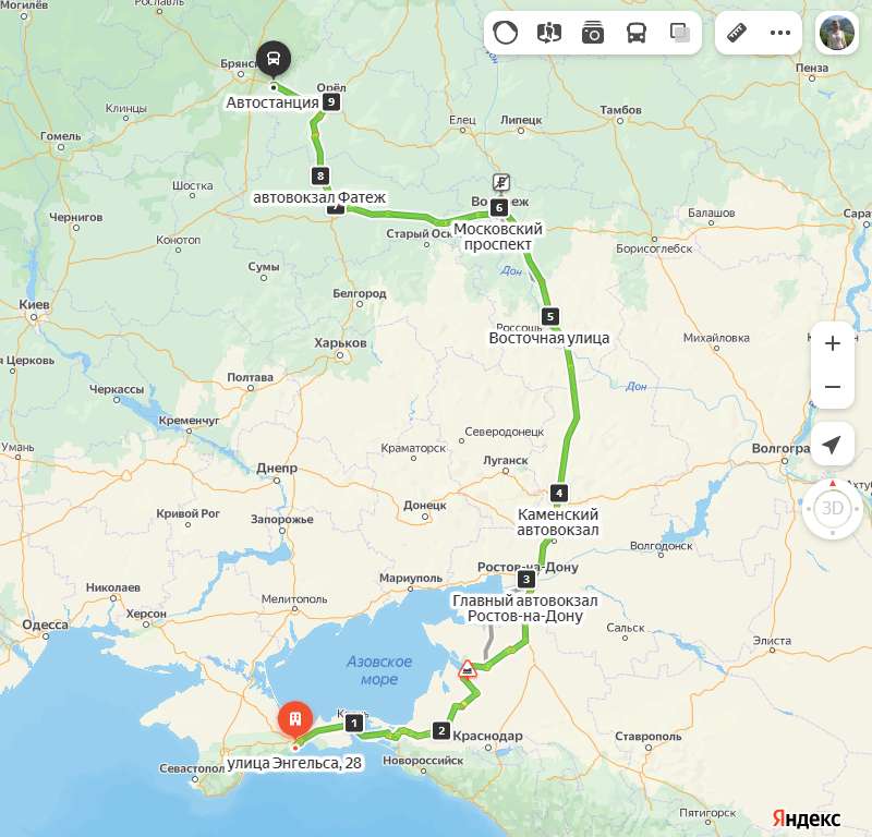 Феодосия - Карачев карта