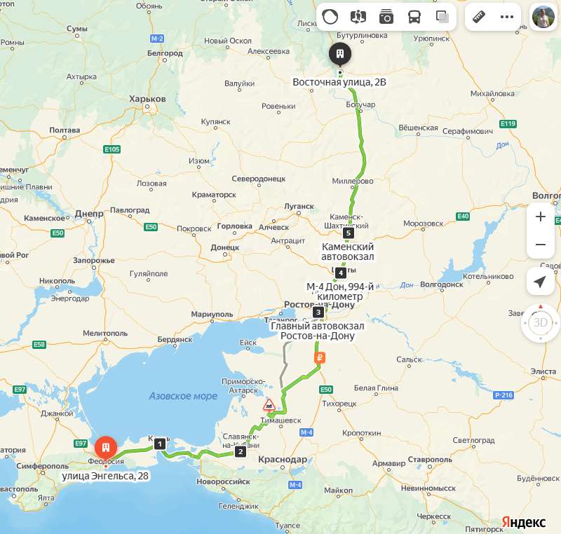 Феодосия - Павловск карта