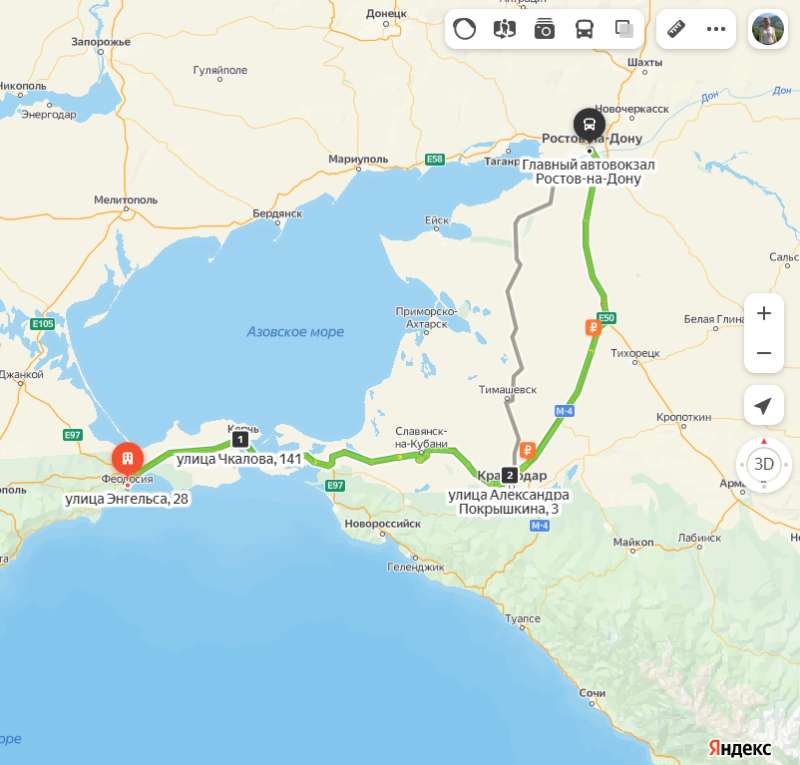 Феодосия - Ростов-на-Дону карта