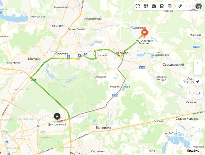 Фрязино - Москва карта