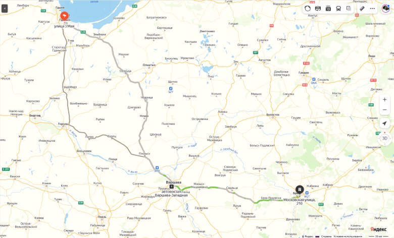 маршрут автобуса Гданьск — Брест