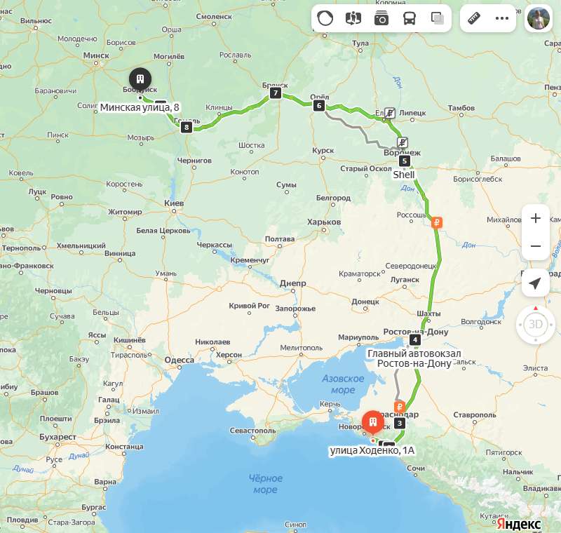 Геленджик - Бобруйск карта