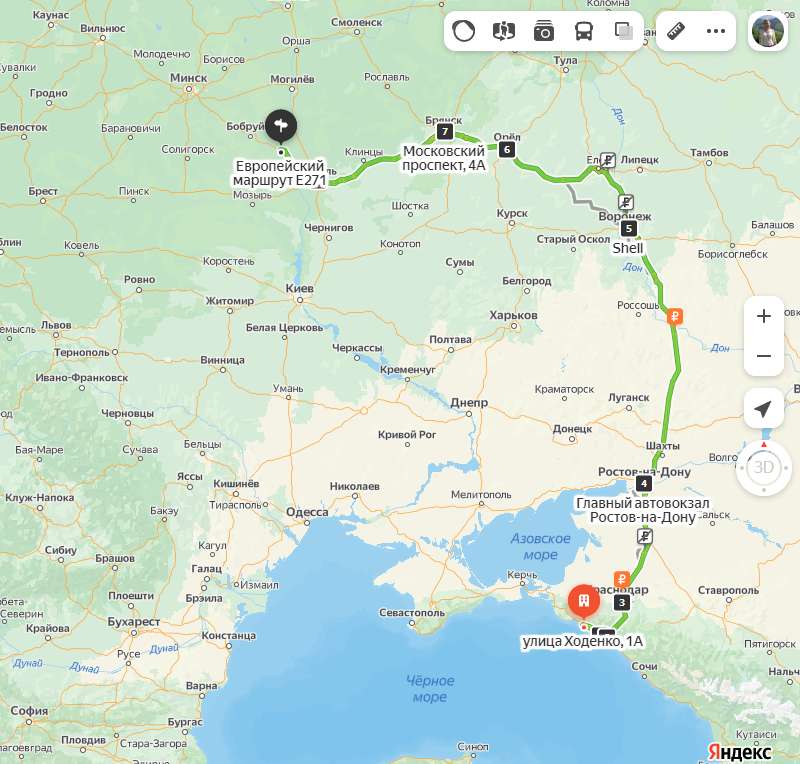 Геленджик - Жлобин карта