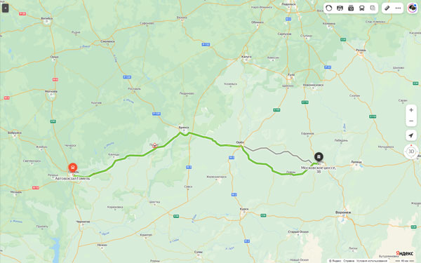 маршрут автобуса Гомель - Елец