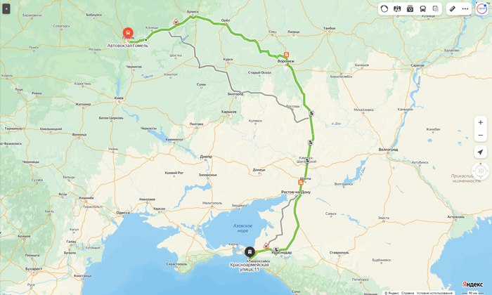 маршрут автобуса Гомель - Анапа