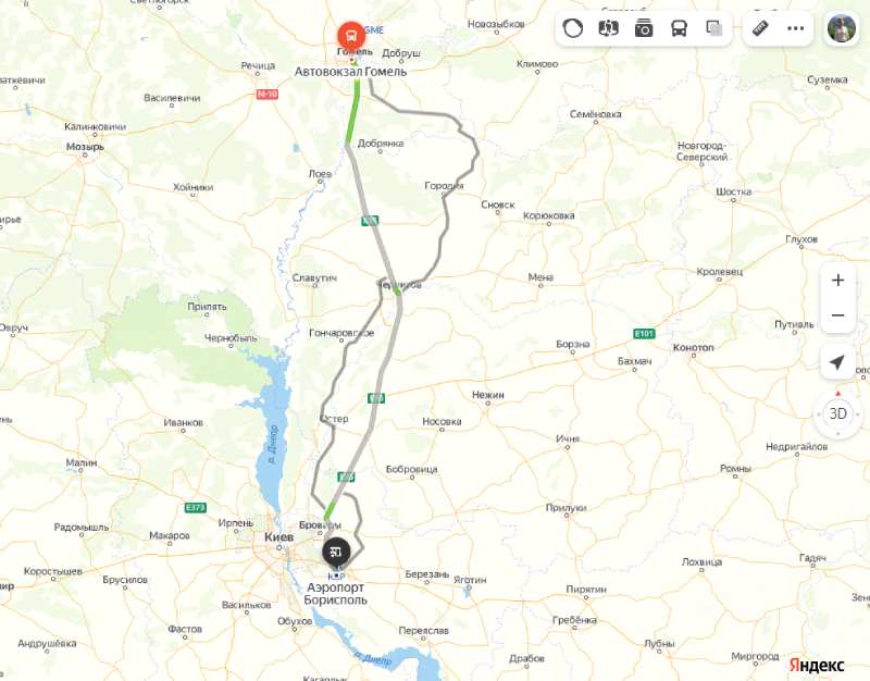 Гомель - Борисполь карта