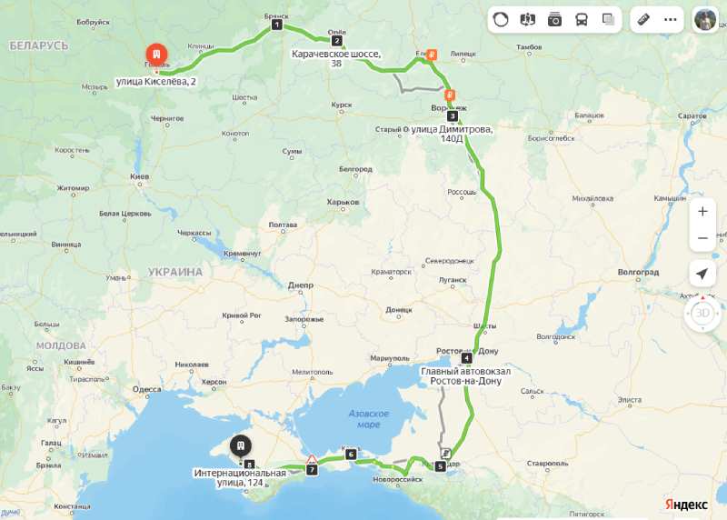 Гомель - Евпатория карта