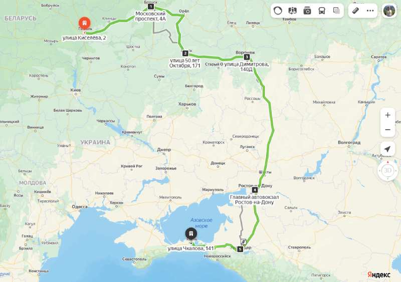 Гомель - Керчь карта