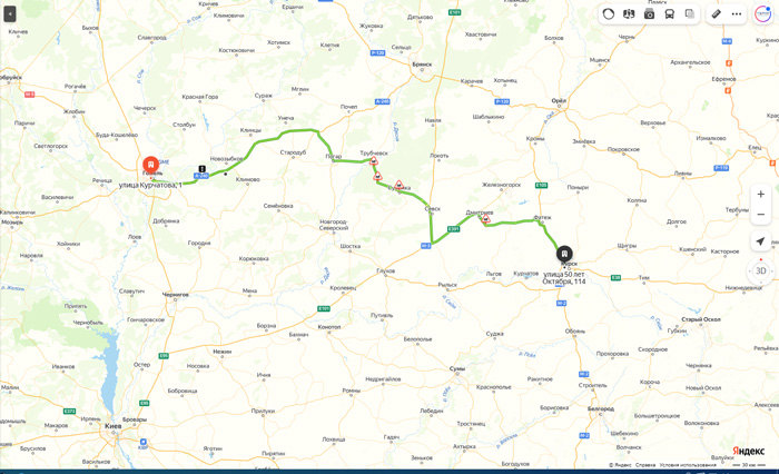 маршрут автобуса Гомель - Курск