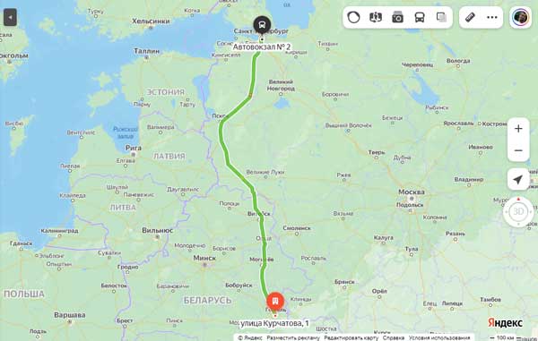 Маршрут автобуса ГОМЕЛЬ - САНКТ-ПЕТЕРБУРГ