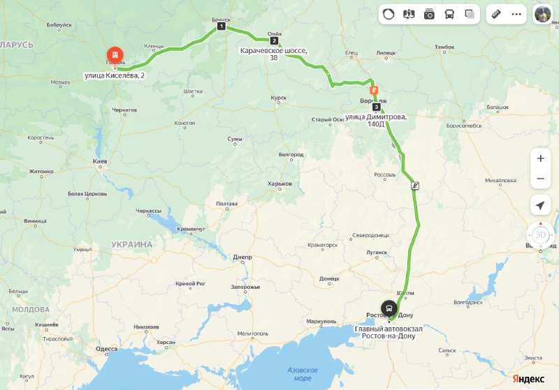 маршрут автобуса Гомель - Ростов-на-Дону