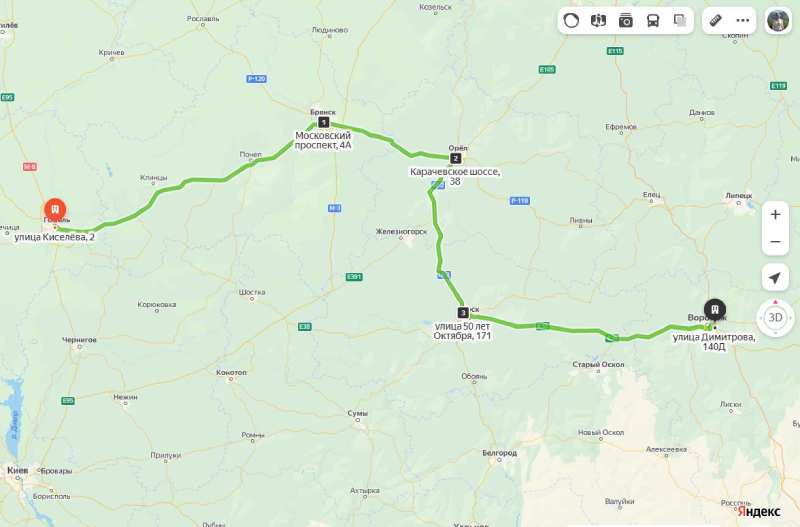 Гомель - Воронеж карта