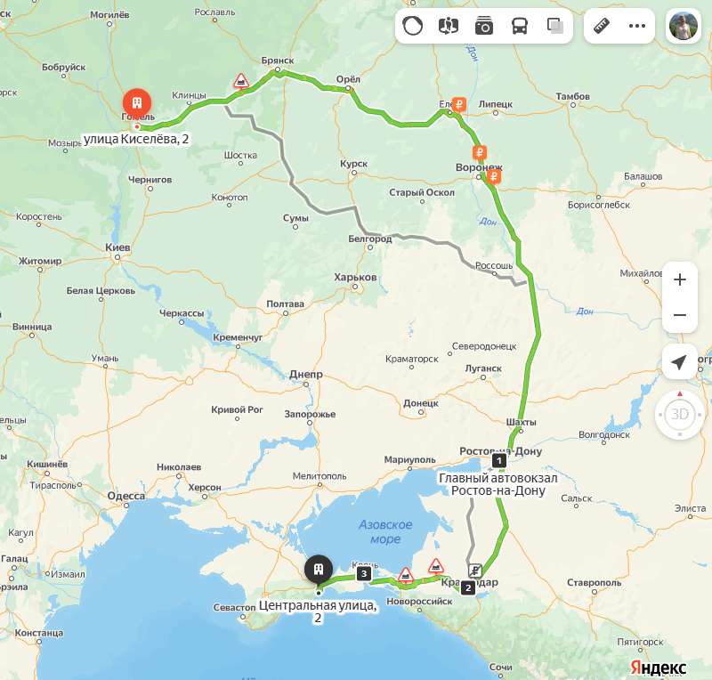 Гомель - Феодосия карта