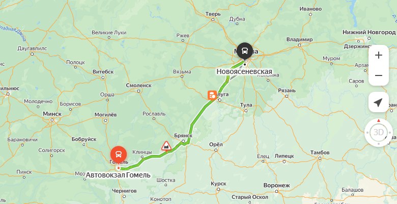 маршрут автобуса Гомель – Москва