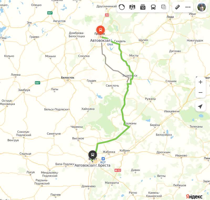 Гродно - Брест карта