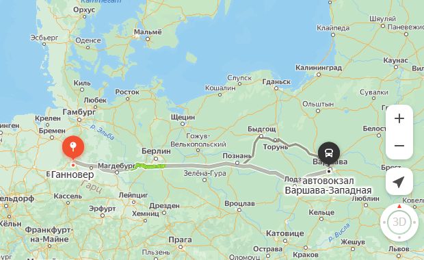 маршрут автобуса Ганновер – Варшава