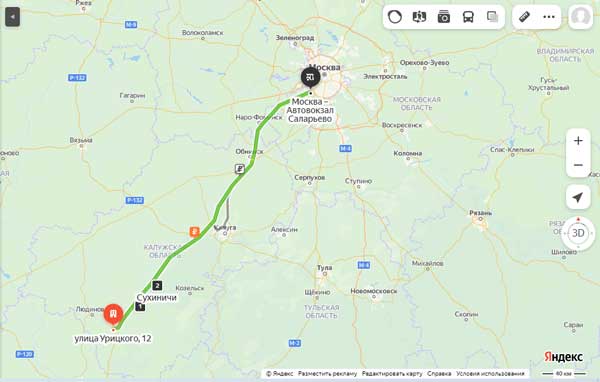 Жиздра - Москва карта