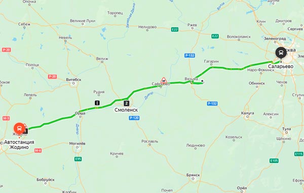 маршрут автобуса Жодино - Москва