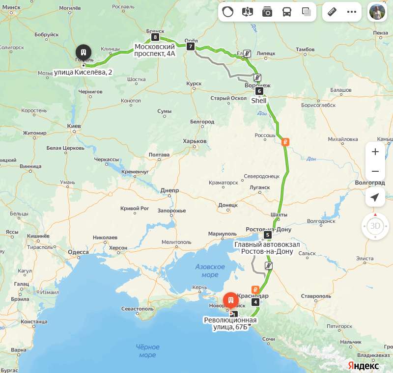 Кабардинка - Гомель карта