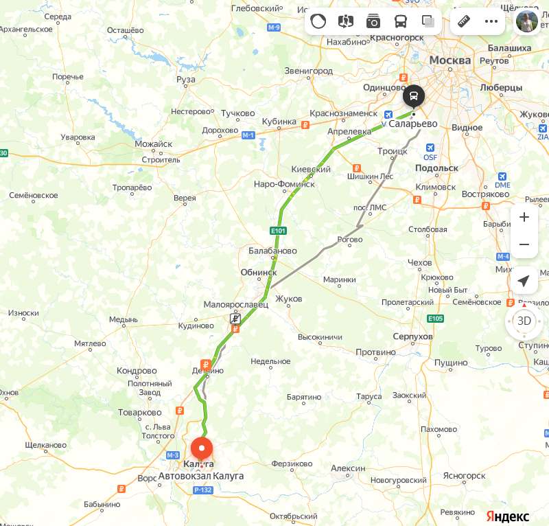 Калуга - Москва карта