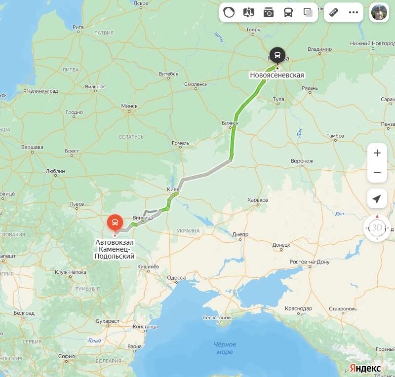 Каменец-Подольский - Москва карта