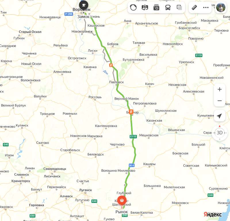 Каменск-Шахтинский - Воронеж карта