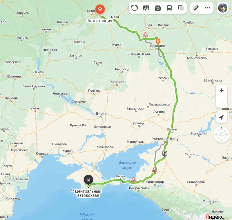 Карачев - Симферополь карта