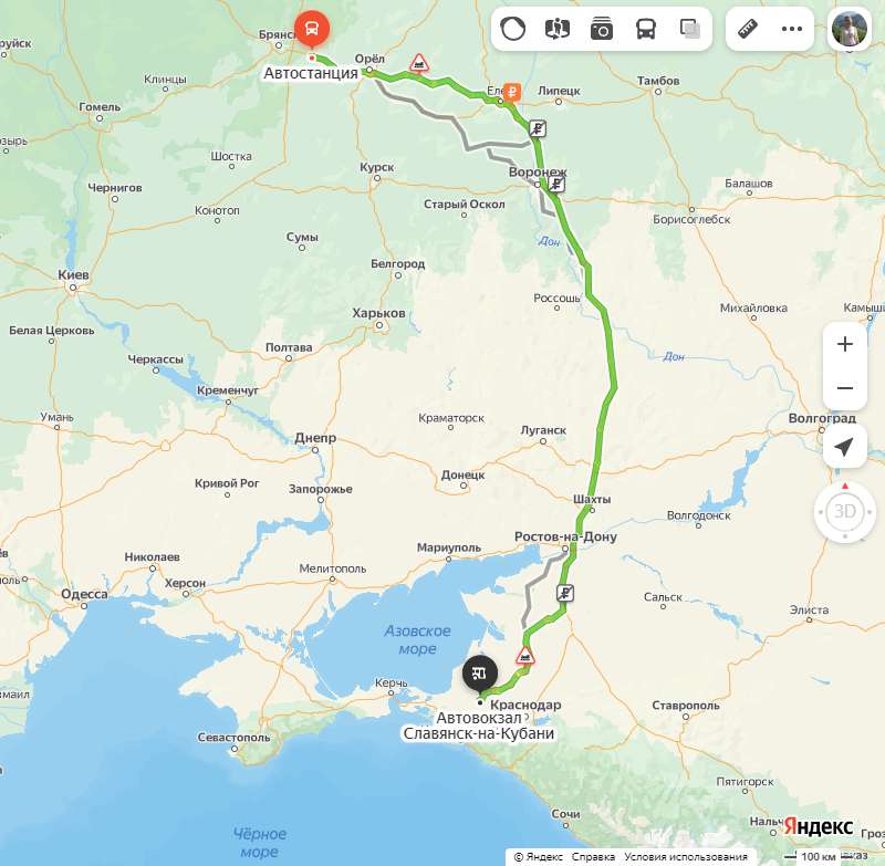 Карачев - Славянск-на-Кубани карта