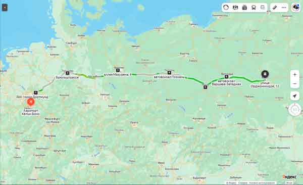 маршрут автобуса Кёльн - Брест