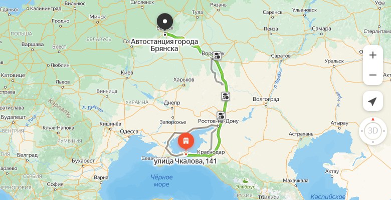 маршрут автобуса Керчь – Брянск