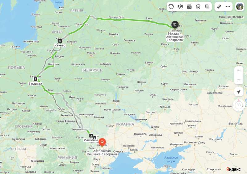 маршрут автобуса Кишинев - Москва