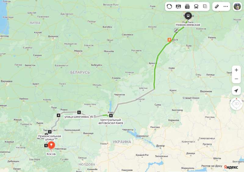 Косов - Москва карта