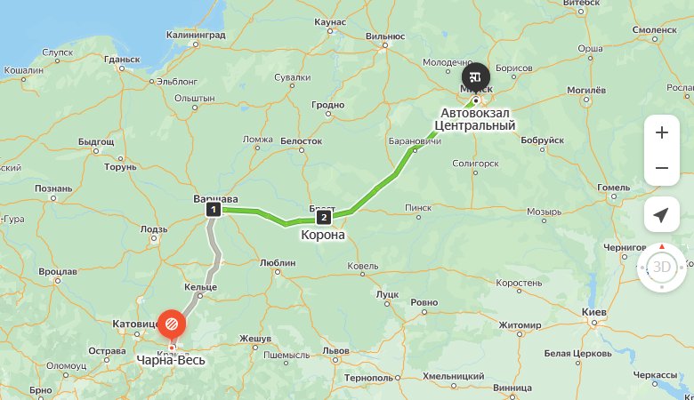 маршрут автобуса Краков Минск