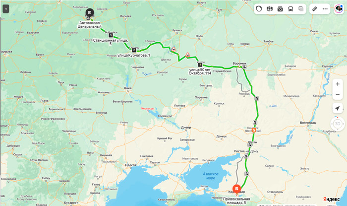 маршрут автобуса Краснодар – Минск