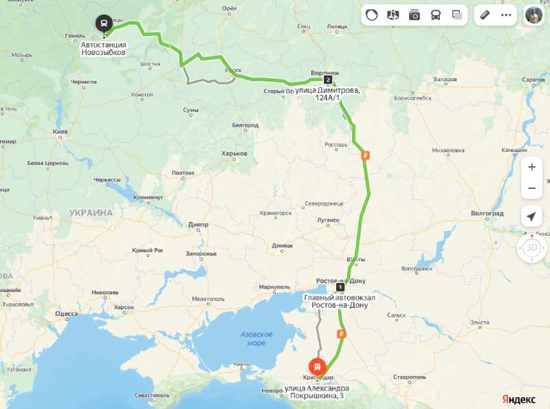 Краснодар - Новозыбков карта