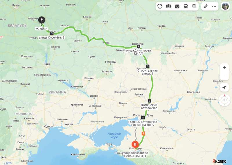 Краснодар - Жлобин карта