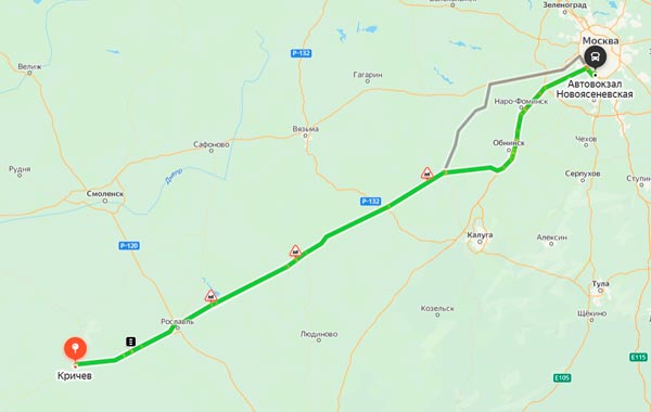 маршрут автобуса Кричев Москва