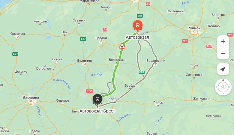 маршрут автобуса Лида - Брест