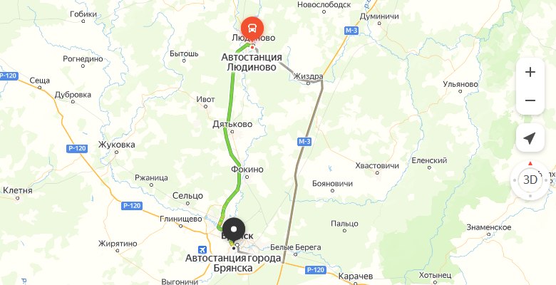 маршрут автобуса Людиново - Брянск