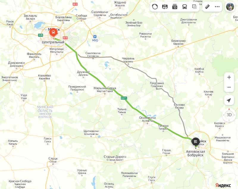 маршрут автобуса Минск - Барановичи