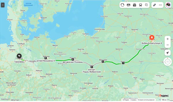 маршрут автобуса Минск - Ганновер
