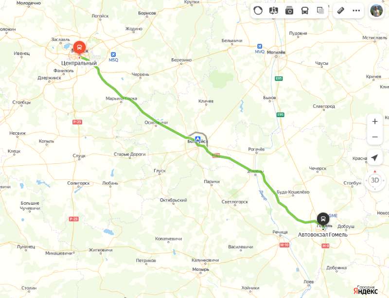 маршрут автобуса Минск Гомель